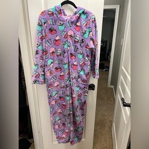 Purple hot cocoa onesie pajama